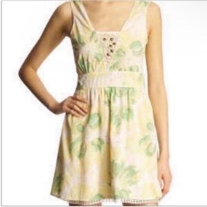 Free People dress yellow green floral vintage mini
